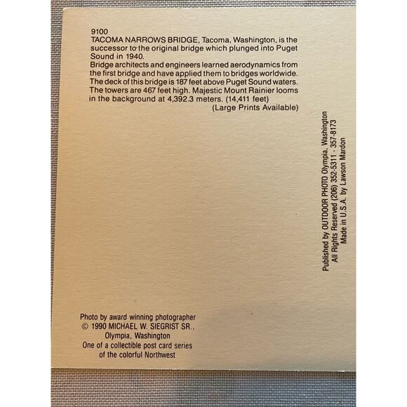 Washington State Vintage Topographical Postcards circa 1992 - Picture 7 of 11